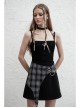Black White Asymmetrical Trellis Stitching Checkered Removable Chain Punk A-Skirt