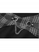 Black White Asymmetrical Trellis Stitching Checkered Removable Chain Punk A-Skirt