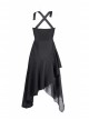 Front Chest Organza Lace Decoration Cross-Tied Rope Shoulder Strap Irregular Splice Mesh Hem Black Punk Dress