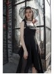 Front Chest Organza Lace Decoration Cross-Tied Rope Shoulder Strap Irregular Splice Mesh Hem Black Punk Dress