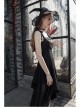 Front Chest Organza Lace Decoration Cross-Tied Rope Shoulder Strap Irregular Splice Mesh Hem Black Punk Dress