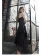 Front Chest Organza Lace Decoration Cross-Tied Rope Shoulder Strap Irregular Splice Mesh Hem Black Punk Dress