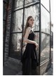 Front Chest Organza Lace Decoration Cross-Tied Rope Shoulder Strap Irregular Splice Mesh Hem Black Punk Dress