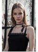 Front Chest Organza Lace Decoration Cross-Tied Rope Shoulder Strap Irregular Splice Mesh Hem Black Punk Dress