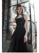Front Chest Organza Lace Decoration Cross-Tied Rope Shoulder Strap Irregular Splice Mesh Hem Black Punk Dress