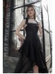 Front Chest Organza Lace Decoration Cross-Tied Rope Shoulder Strap Irregular Splice Mesh Hem Black Punk Dress