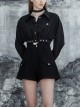 Buckle Belt Long Sleeve Black Punk Midriff Denim Dress