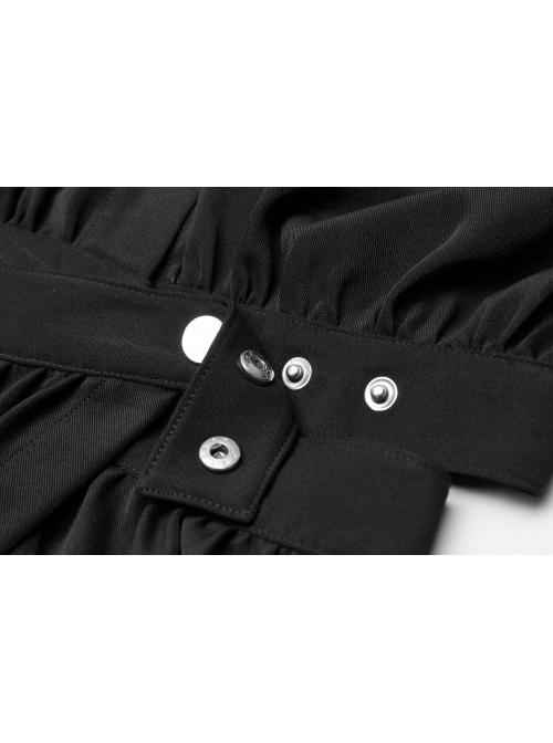 Buckle Belt Long Sleeve Black Punk Midriff Denim Dress
