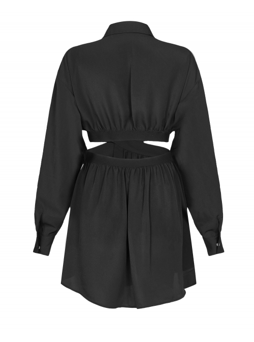 Buckle Belt Long Sleeve Black Punk Midriff Denim Dress