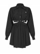 Buckle Belt Long Sleeve Black Punk Midriff Denim Dress