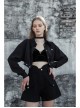Buckle Belt Long Sleeve Black Punk Midriff Denim Dress