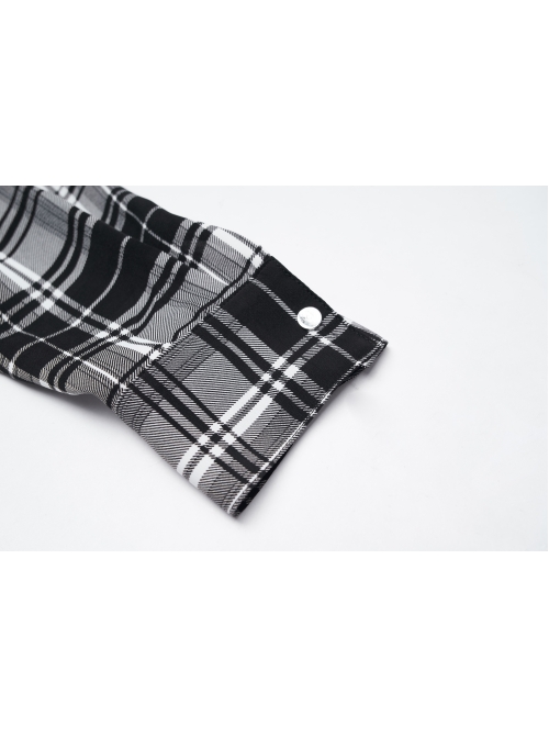 Buckle Belt Long Sleeve Black Punk Plaid Midriff Denim Dress
