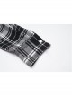 Buckle Belt Long Sleeve Black Punk Plaid Midriff Denim Dress