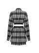 Buckle Belt Long Sleeve Black Punk Plaid Midriff Denim Dress
