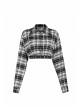 Buckle Belt Long Sleeve Black Punk Plaid Midriff Denim Dress