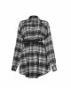 Buckle Belt Long Sleeve Black Punk Plaid Midriff Denim Dress