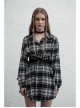 Buckle Belt Long Sleeve Black Punk Plaid Midriff Denim Dress