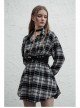 Buckle Belt Long Sleeve Black Punk Plaid Midriff Denim Dress