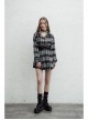 Buckle Belt Long Sleeve Black Punk Plaid Midriff Denim Dress