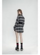 Buckle Belt Long Sleeve Black Punk Plaid Midriff Denim Dress