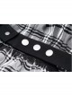 Buckle Belt Long Sleeve Black Punk Plaid Midriff Denim Dress