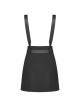 Metal Ring Shoulder-Strap Buckle Belt Split Hem Black Punk A-Shaped Skirt