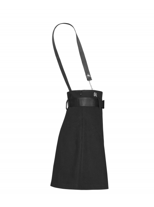 Metal Ring Shoulder-Strap Buckle Belt Split Hem Black Punk A-Shaped Skirt