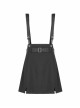 Metal Ring Shoulder-Strap Buckle Belt Split Hem Black Punk A-Shaped Skirt