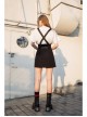 Metal Ring Shoulder-Strap Buckle Belt Split Hem Black Punk A-Shaped Skirt