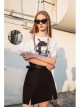 Metal Ring Shoulder-Strap Buckle Belt Split Hem Black Punk A-Shaped Skirt