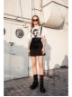 Metal Ring Shoulder-Strap Buckle Belt Split Hem Black Punk A-Shaped Skirt