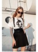 Metal Ring Shoulder-Strap Buckle Belt Split Hem Black Punk A-Shaped Skirt