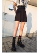 Metal Ring Shoulder-Strap Buckle Belt Split Hem Black Punk A-Shaped Skirt