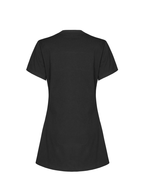 Thread Neck Front Chest Embroidery Short Sleeve Black Punk Dress