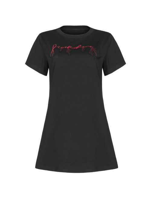 Thread Neck Front Chest Embroidery Short Sleeve Black Punk Dress
