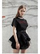 Thread Neck Front Chest Embroidery Short Sleeve Black Punk Dress