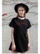 Thread Neck Front Chest Embroidery Short Sleeve Black Punk Dress