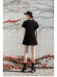 Thread Neck Front Chest Embroidery Short Sleeve Black Punk Dress