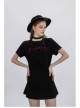 Thread Neck Front Chest Embroidery Short Sleeve Black Punk Dress