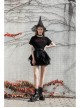 Thread Neck Front Chest Embroidery Short Sleeve Black Punk Dress