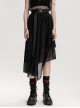Metal Buckle Belt Irregular Hem Black Punk Chiffon Lace Skirt
