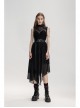 Metal Buckle Belt Irregular Hem Black Punk Chiffon Lace Skirt
