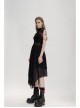 Metal Buckle Belt Irregular Hem Black Punk Chiffon Lace Skirt