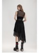 Metal Buckle Belt Irregular Hem Black Punk Chiffon Lace Skirt