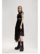Metal Buckle Belt Irregular Hem Black Punk Chiffon Lace Skirt