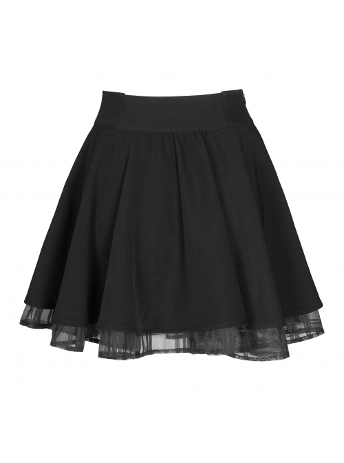 Front Metal Buckle Loops High Waist Splice Mesh Black Punk Short Skirt