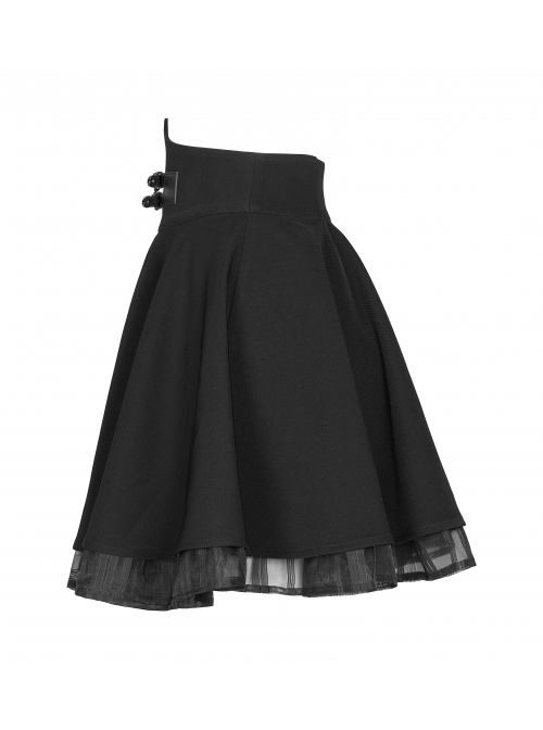 Front Metal Buckle Loops High Waist Splice Mesh Black Punk Short Skirt