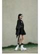 Front Metal Buckle Loops High Waist Splice Mesh Black Punk Short Skirt