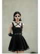 Front Metal Buckle Loops High Waist Splice Mesh Black Punk Short Skirt