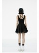 Front Metal Buckle Loops High Waist Splice Mesh Black Punk Short Skirt